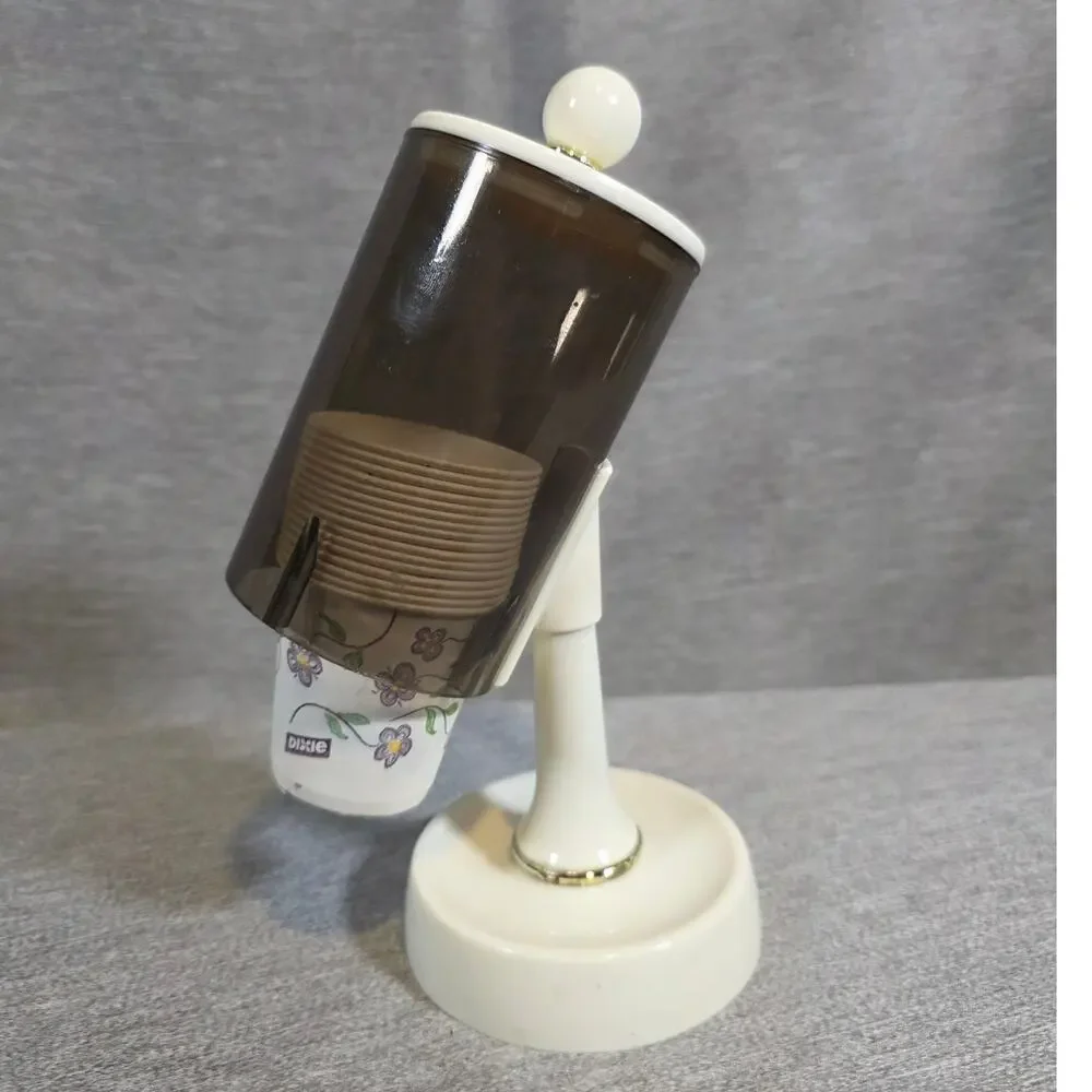 Vintage Londonware Retro Dixie Cup Dispenser Holder Plastic White/Gold 8.5